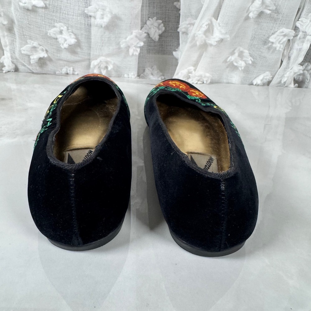 Vintage Black Velvet Embroidered Halloween Flats Pumpkins Black Cats 8.5 M - Picture 9 of 12